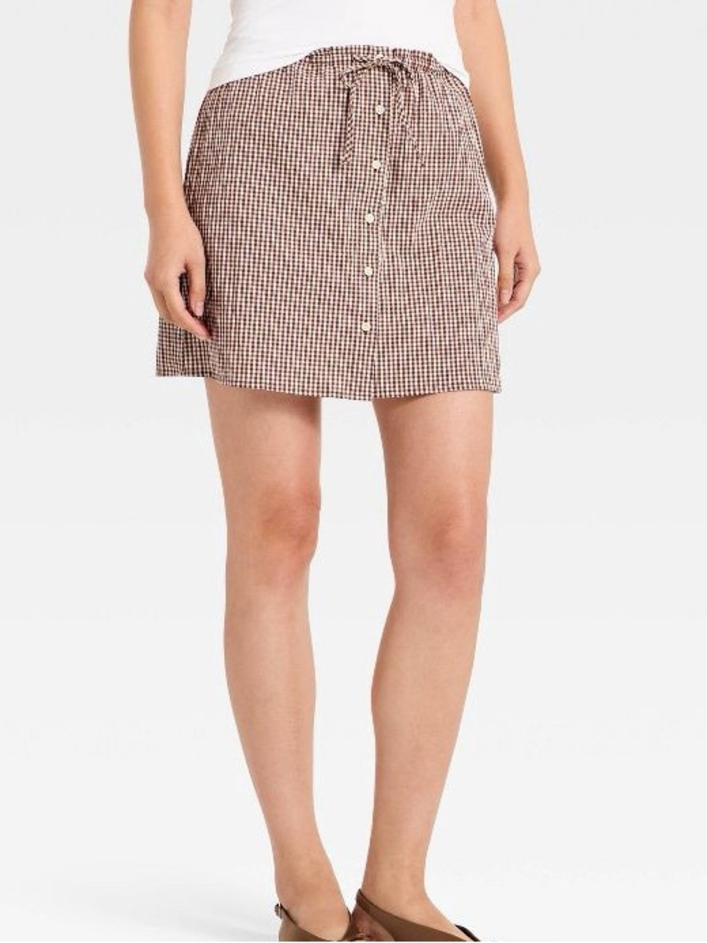 a new day Brown Gingham Button-Front Mini Skirt